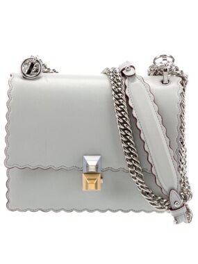 Fendi Kan I Medium Leather Shoulder Bag- Pearl Grey with Scalloped Edges EUC